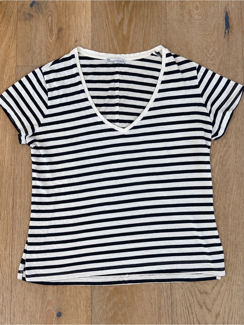 Zara vacation Black and White Striped Tee Short Small Cotton